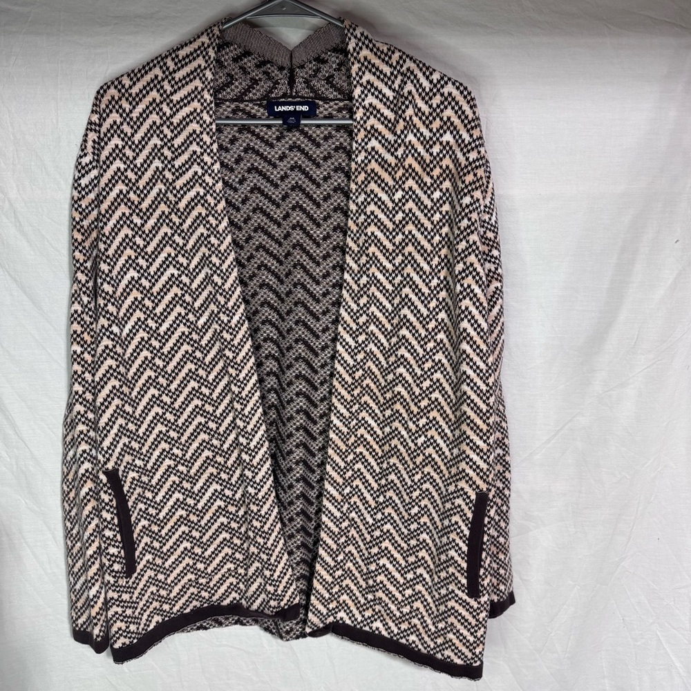 Lands’ End chevron pattern 100% cotton open knit cardigan Size Medium